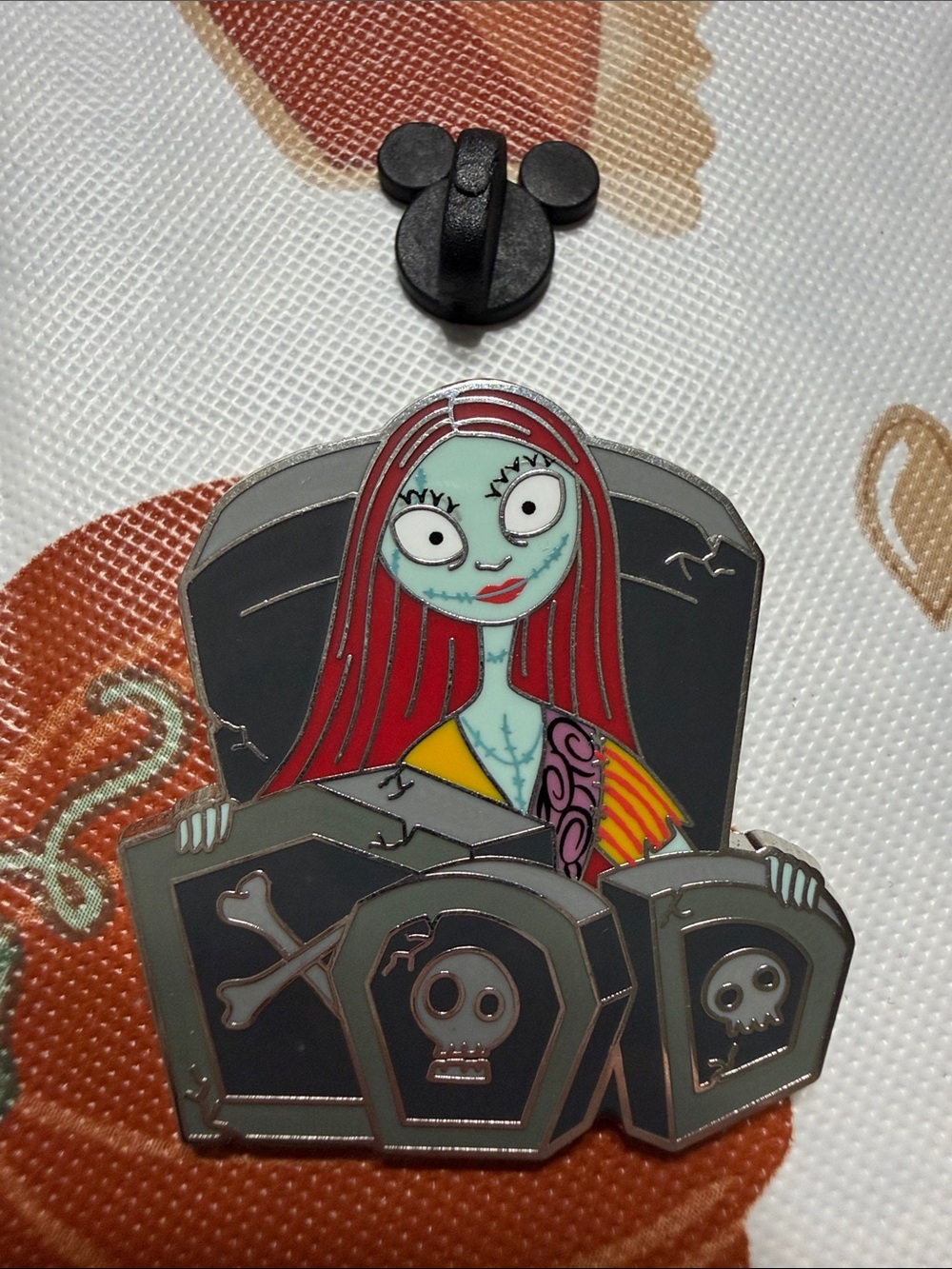 Disney NBC Sally Enamel Pin - Red Hair, Aqua Face, Black Coffins